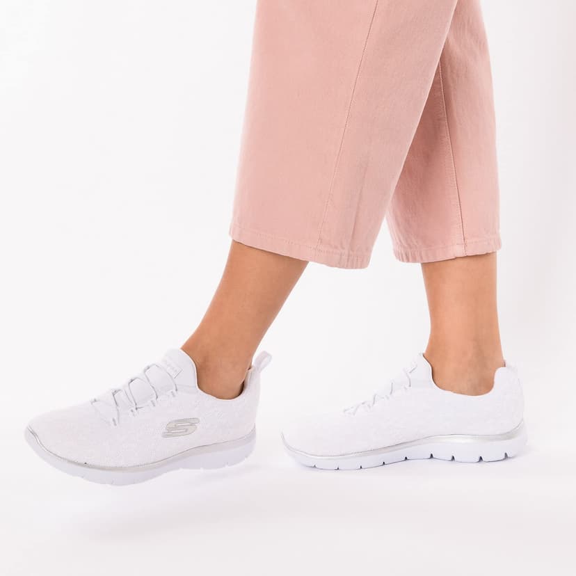 Skechers Women's Summits Leopard Spot Trainers,White Mesh / Silver Trim,5 UK - 2