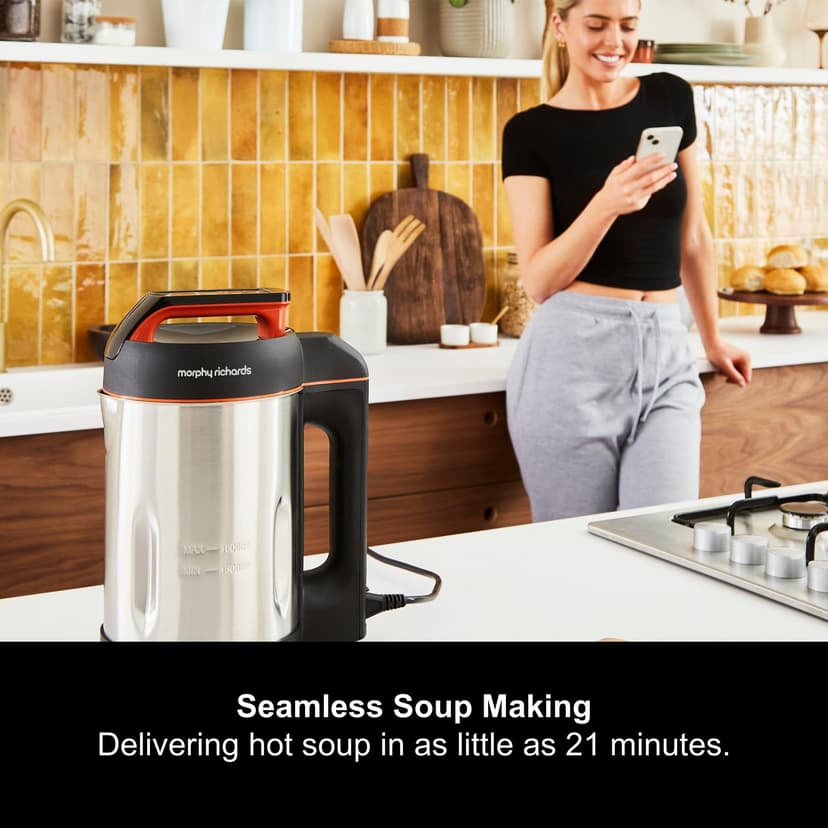 Morphy Richards Soup Maker, 1.6L Dual Programme, Serrator Blade, Easy Clean, Keep Warm, LED Countdown, Add to Function, Detachable Power Cord, Stainless Steel, 501022 - 3