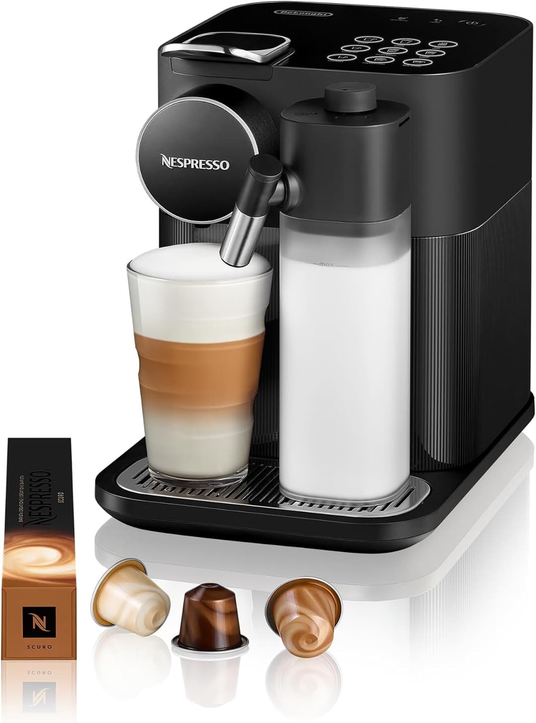 Nespresso Gran Lattissima Coffee Machine by De'Longhi for Original Coffee Pods, Latte, Cappuccino, Integrated Milk Frother, Starter Capsule Set Included, EN640.B, Black
