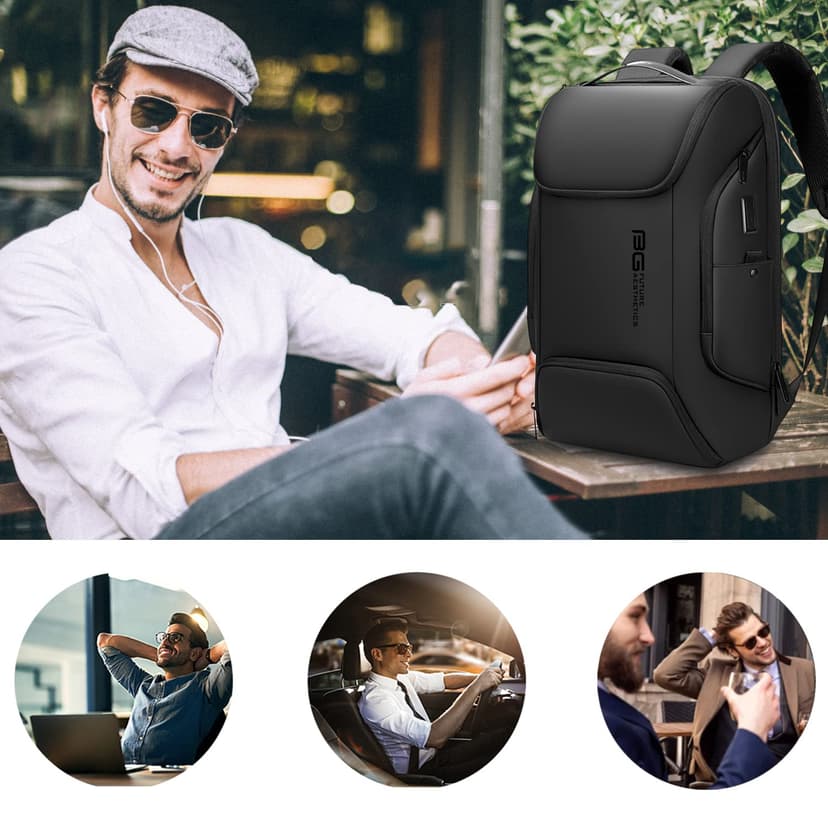 BANGE Sac à dos judicieux pour ordinateur portable de 15,6", sac professionnel pour homme et femme, noir, Large - 6
