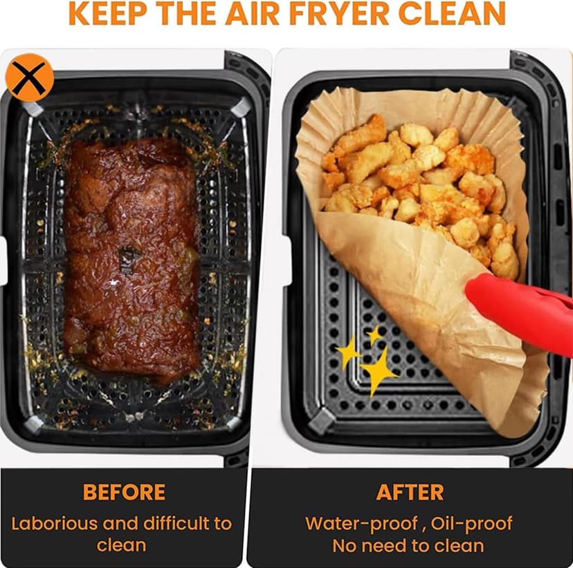 Pack of 150 Air-Fryer Liners Baking Paper for Hot Air Fryer Ninja AF500EU AF500EUCP, Cecotec 9000, 100 Pieces Rectangular for 5.2L, 50 Pieces for 10.4L & 10L Various Two Sizes Air Fryers - 4