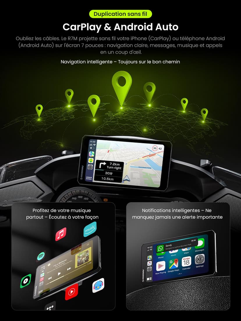 RiderNav R7M 7" CarPlay et Android Auto sans Fil pour Motos BMW - Commande Native Wonder Wheel & Action Camera | Lecture des Données en Temps Réel (TPMS/RPM) | Mises à Jour OTA | GPS IP69K | Nav Pre - 5