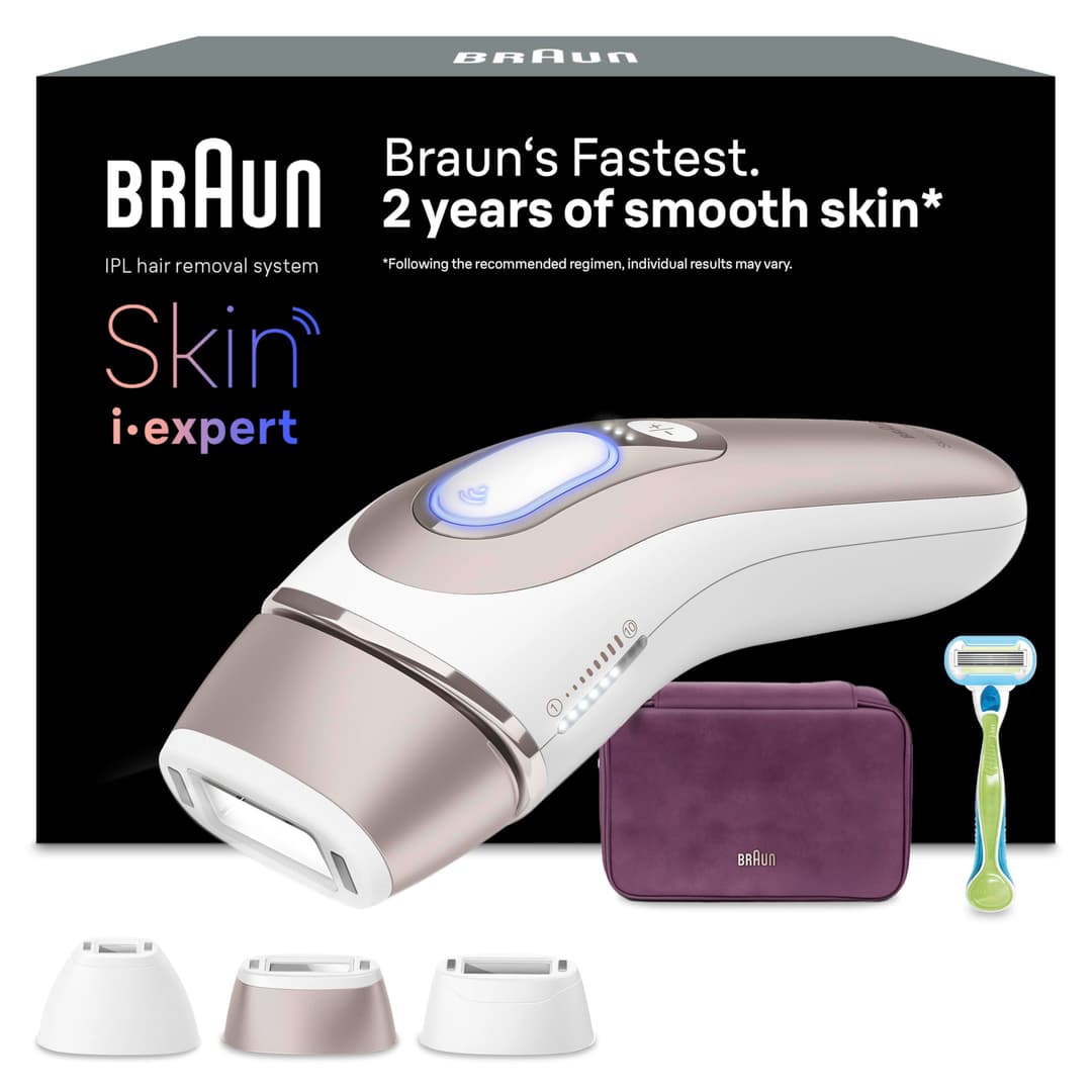 Braun i·Expert Lumiere Pulsee Intelligent Skin Epilator, Home Laser Alternative, Semi-Definitive Hair Reduction, Application, Pouch, Women's Shaver Gillette Venus, 3 Heads, PL7263