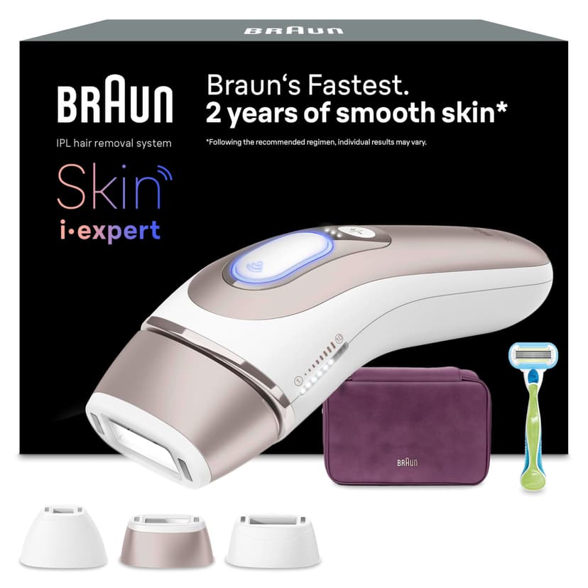 Braun Epilateur Lumiere Pulsee Intelligent Skin i·expert PL7263, Blanc et Bronze – Alternative au Laser à Domicile, Filaire, avec Pochette, Rasoir Gillette Venus, 3 Têtes, Connecté à L’Application - 1