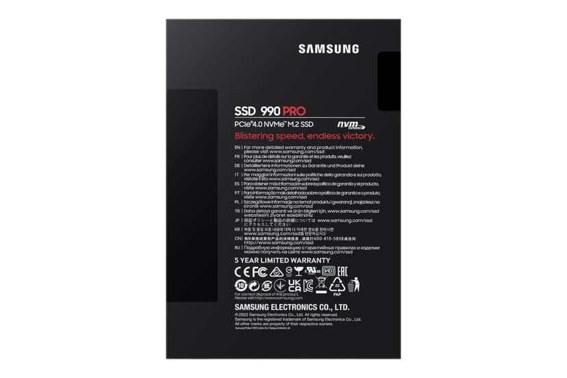 Samsung 990 PRO NVMe M.2 SSD, 4 TB, PCIe 4.0, 7,450 MB/s read, 6,900 MB/s write, Internal SSD, For gaming and video editing, MZ-V9P4T0BW - 7