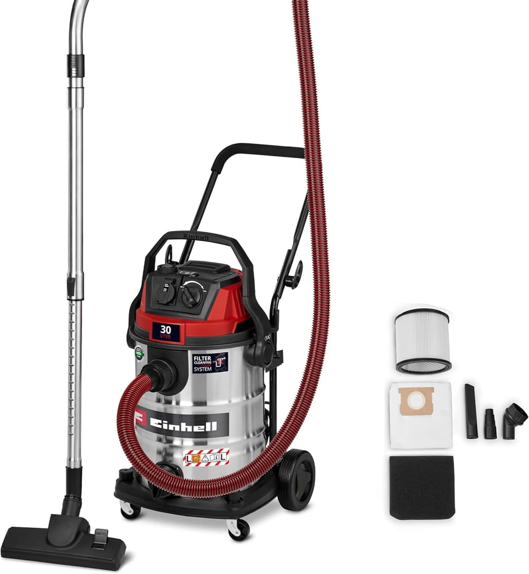 Einhell Water and dust vacuum cleaner TC-VC 3080 SACL (1150 W, capacity 220 mbar, tank 30 l, filtration class L, HEPA filter, filter cleaning, servo socket, with accessories)