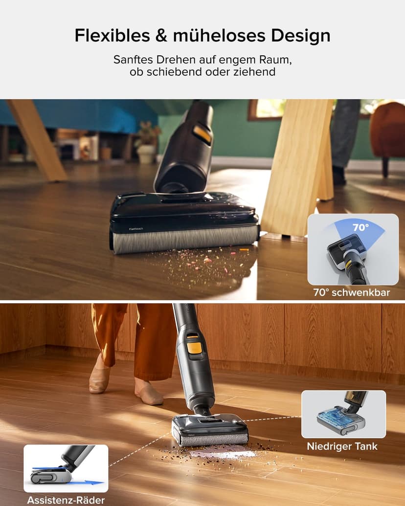 roborock F25 Wet Dry Vacuum Cleaner, Cordless Vacuum Mop All in One with 20000Pa, 194°F Hot Air Flash Drying & Hot Water Self Cleaning, Zero-Tangle Wet Mop Cleaner for Hard Floor, 180° Lie Flat - 6