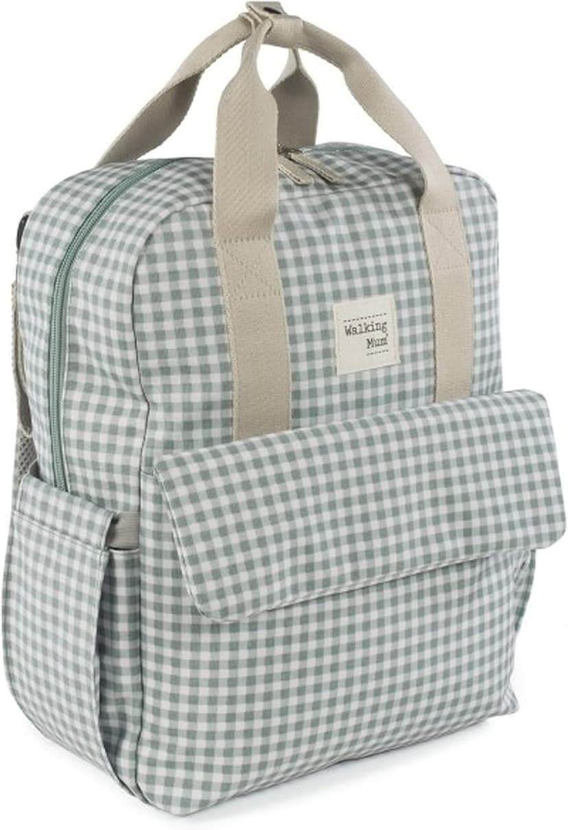 Walking Mum. Sac à dos I Love Vichy. Sac à langer polyvalent avec poignées courtes et sangles à porter sur les épaules. Dimensions : 37 x 28 x 12 cm. - 1
