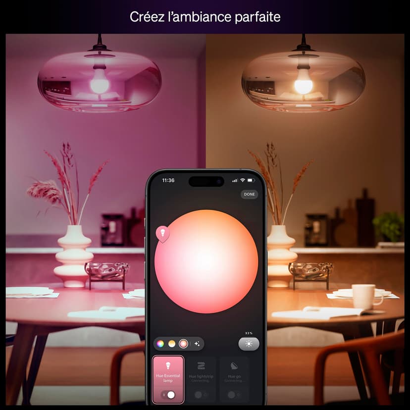 Philips Hue Essential Ampoule Connectée LED A60, White and Color Ambiance, Ampoule Philips Hue E27, 8W, 2200-6500 K, 806 lm, Intensité réglable, Compatible Alexa, Google et Apple Home, Pack de 4 - 3