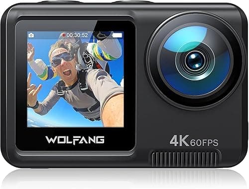 WOLFANG 4K 60FPS Caméra Sport GA400, 20MP WiFi 8M Corps Etanche Action Camera, 40M Sous-Marine Ultra HD 170 °Grand Angle, Sac à Main, EIS, Télécommande 2x1350mAhBatteries et Kit d'accessoires