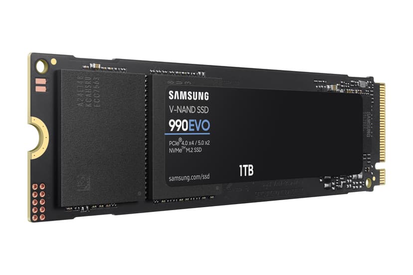 Samsung 990 EVO NVMe M.2 SSD 1 TB, PCIe 4.0 x4 / PCIe 5.0 x2, NVMe 2.0 (2280), read/write speeds up to 5,000/4,200 MB/s, Internal SSD (Solid State Drive), MZ-V9E1T0BW - 3