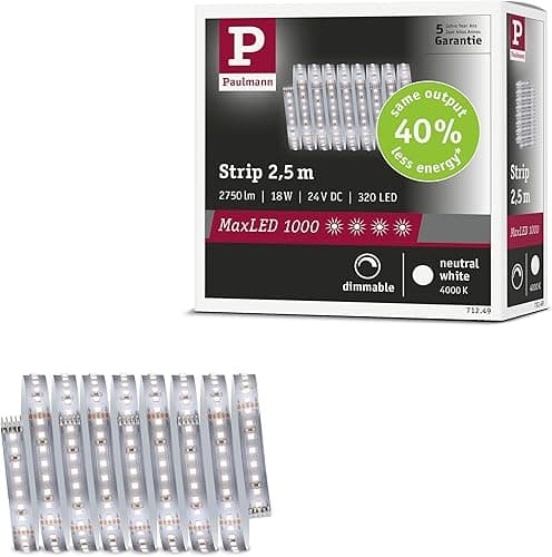 Paulmann MaxLED 71249 Bande 1000 LED Blanc Neutre Bande Individuelle 2,5m 18W 1100lm/m 128 LEDs/m 4000K