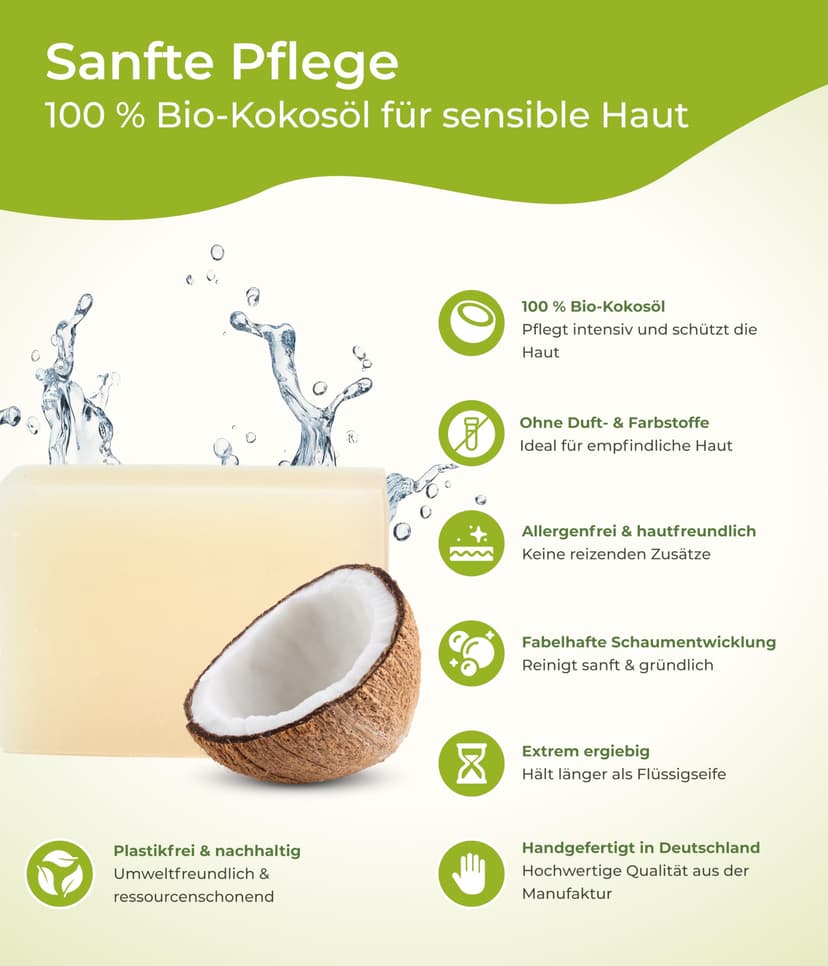 Nature Cosmétique® Solid Soap Coconut (Fragrance-Free) - For Hands & Body - Handmade Natural Soap - Moisturising & Skin Care - Vegan, Palm Oil Free - Made in Germany - 3