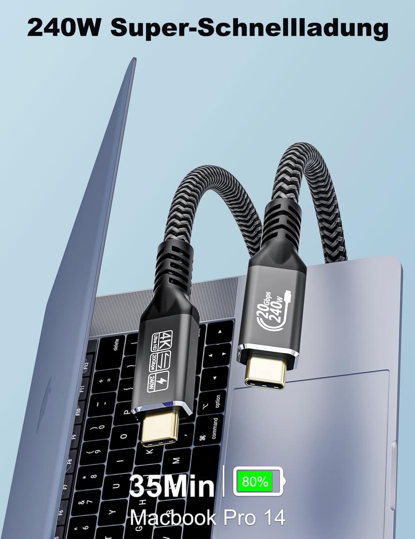 CAKOBLE 3m USB C Cable,20Gbps USB 3.2 Gen2x2 Compatible Thunderbolt 4 Thunderbolt 3, USBC Charger 240W 48V/5A 5K@ 60Hz USB C Display Cable For i-Phone 15,MacBook, Laptops - 2
