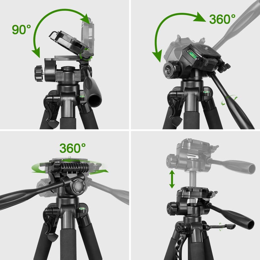 Huepar Lightweight 172cm Adjustable Laser Level Tripod with 3-Way Swivel Pan Head, Portable Handle, Bubble Level, Quick Release Plate with 1/4" Screw Mount & 5/8" UNF Adapter Nut - Camera Tripod T16A - 6