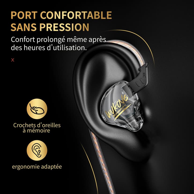 Yinyoo KBEAR MONKIE K01 Écouteurs de Jeu HiFi Casque Intra-auriculaire antibruit avec Prise de 3,5 mm Surround Écouteurs filaires pour PC, PS5, Xbox, Switch - 4