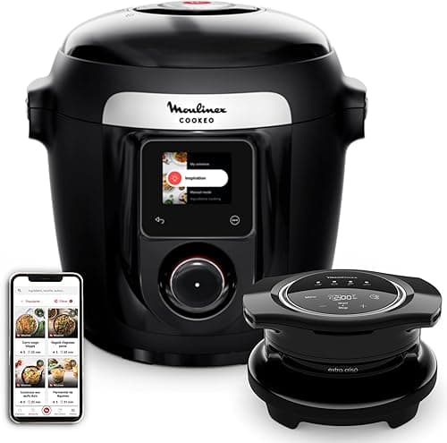 Moulinex Cookeo Wi-Fi with Extra Crisp, Multicooker, 14 Cooking Modes, Pressure Cooking, Air Fryer, Easy Step-by-Step Recipes, CE96X8F0