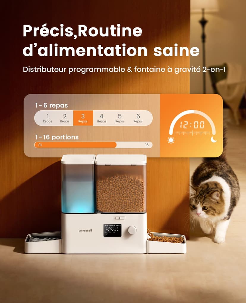 oneisall Distributeur d'eau et d'alimentation Automatique pour Chat, 36 Tasses/8,5 l, 2 en 1, Nourriture Propre, Eau Douce, Grande capacité, Distributeur de Nourriture pour Chat chronométré et - 2
