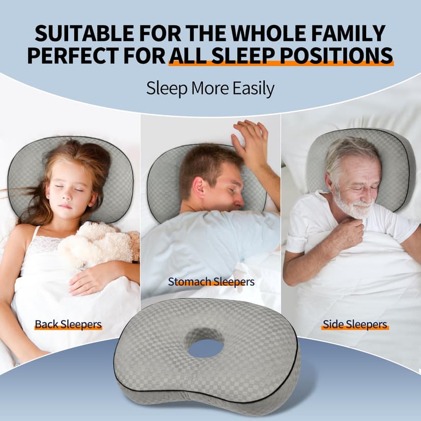 Babyezz Ear Piercing Pillow for Side Sleepers with Ear Hole for CNH and Ear Pain Ear Inflammation Pressure Points Cotton and Polyester Filling Washable and Adjustable (Gray) - 6