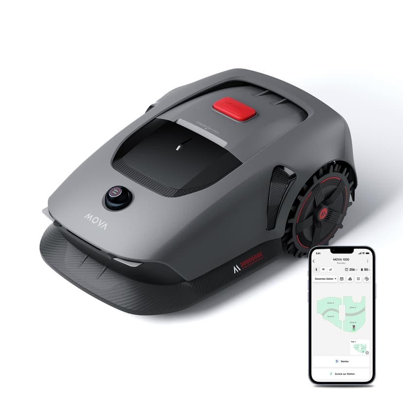 MOVA 1000 Robotic Lawnmower, UltraView Wireless Installation and Accurate Mapping up to 1000 m², smart Obstacle Avoidance, app Control, Improved Off-Road Wheels, U-Shaped Mowing, Fast Charging - 1
