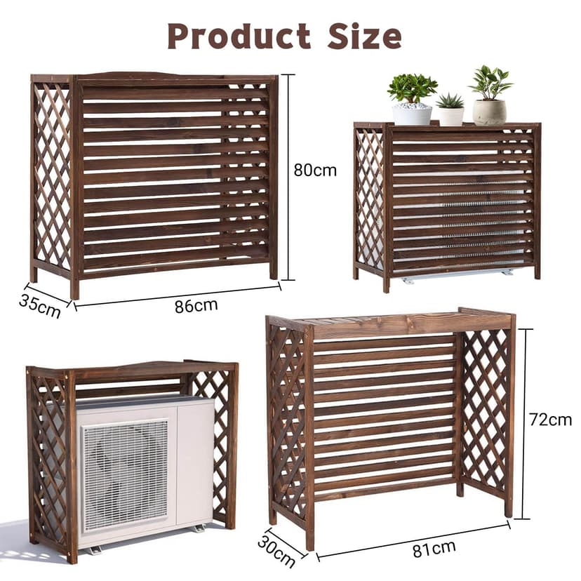 Outdoor Wood Air Conditioner Cover Motor Air Conditioner Wood Anti-Corrosion Cover for Outdoor Wood Waterproof Sun Protection Balcony Pot Holder (86 x 35 x 80 cm) - 6