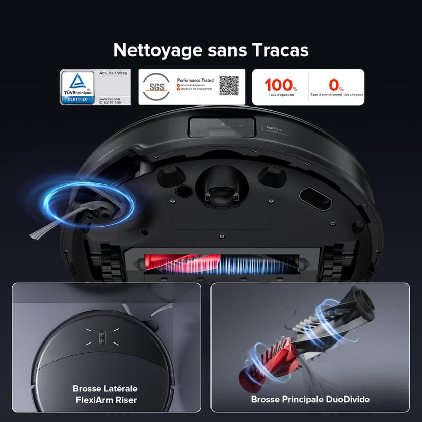 roborock Saros 10R Set Vacuum Robot with Mop Function and Interchangeable Mop, 22,000 Pa HyperForce Suction, 8cm Ultra Slim Design, StarSight System 2.0, Zero-Tangle System (With 2 Mopps) - 4