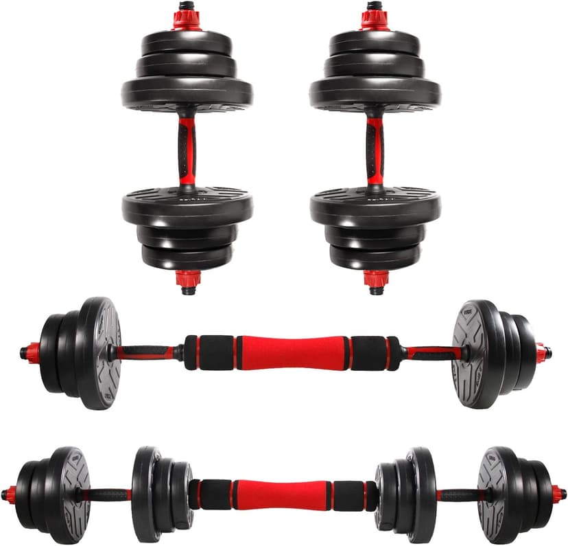 CCLIFE 2 in 1 Dumbbell & Barbell Set with Handle Adjustable Dumbbells Weights for Home Gym Exercise, Colour:with connector 2 x 10 KG, black - 1