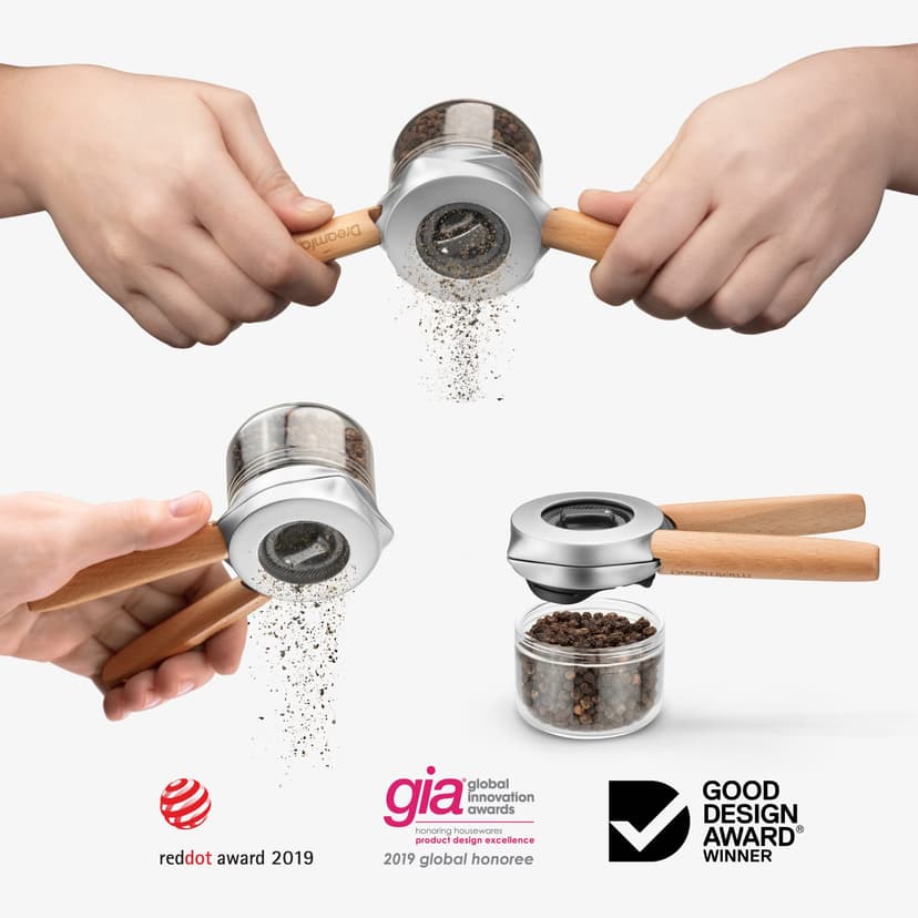 Dreamfarm Ortwo Original Ergonomic 1-or-2-Handed Re-Fillable Pepper, Spice, Seed, Coffee Mill with 6 Grind Settings - 2oz Wood - 5