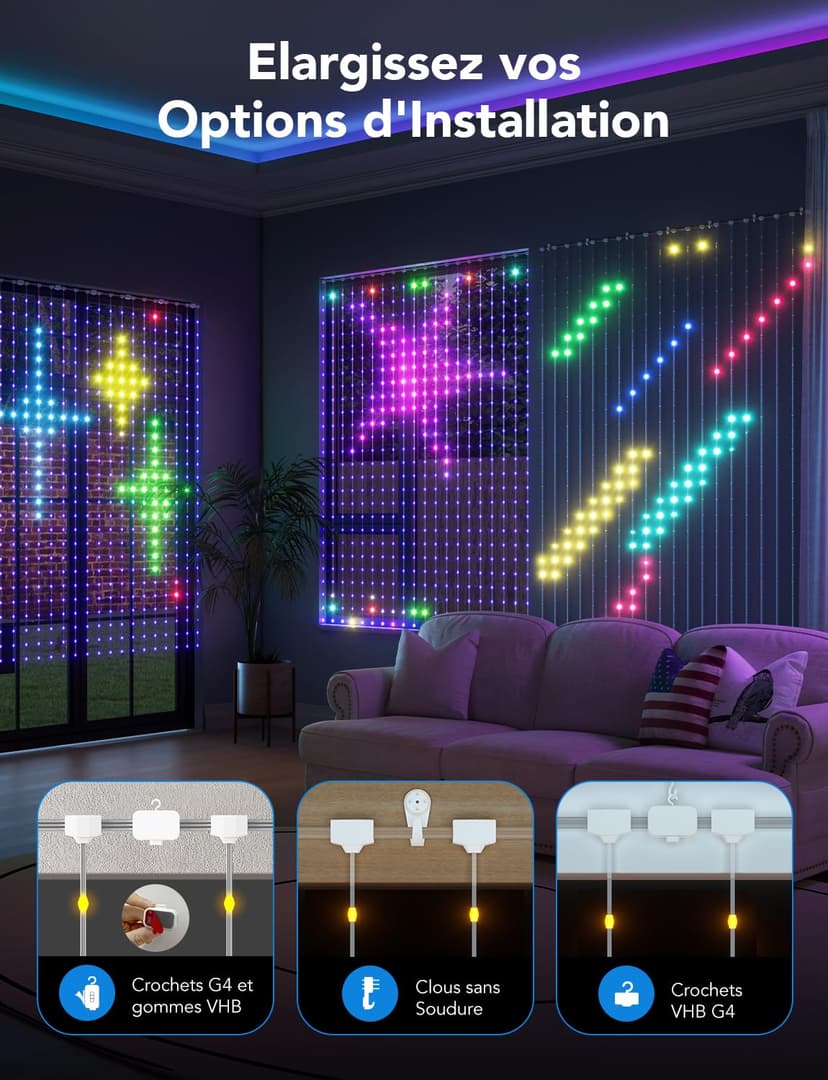 Govee Curtain Lights, 520 LED RGBIC Smart WiFi Curtain Lights for Outdoor, Dynamic Lights for DIY, Waterproof IP65, Christmas Decoration (1.5×2m) - 4