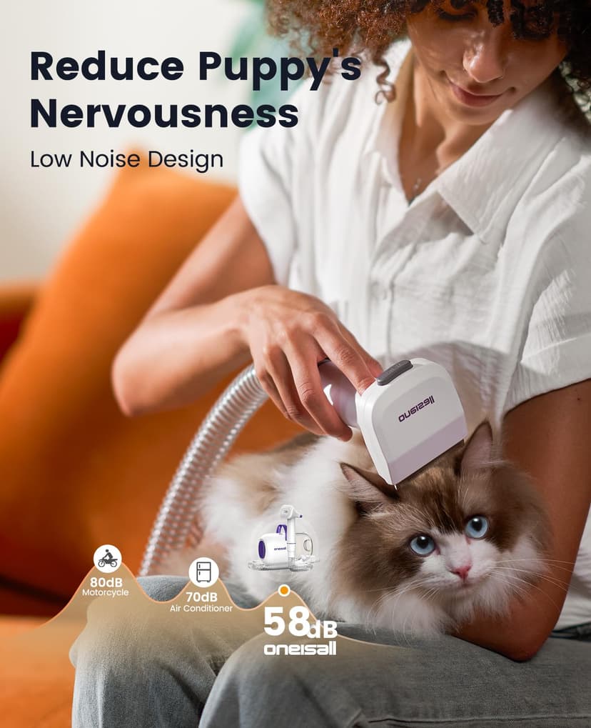 oneisall Aspirateur Poil de Chien et Chat, Aspirateur Poils d'animaux avec la Brosse, 12000Pa Puissance d'Aspiration, Elimine 99.99% des Poils d'animaux avec 4 Accessoires de Soins, 1.5L Capacité - 4