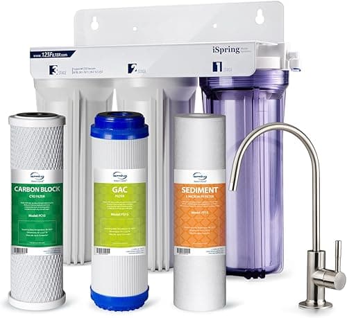 iSpring US31 3-Stage Under Sink Water Filter System, NSF/ANSI 42,53,61 Certified, Reduces Sediment, Chlorine, Heavy Metals & Odor, Tankless High Capacity with Metal Faucet