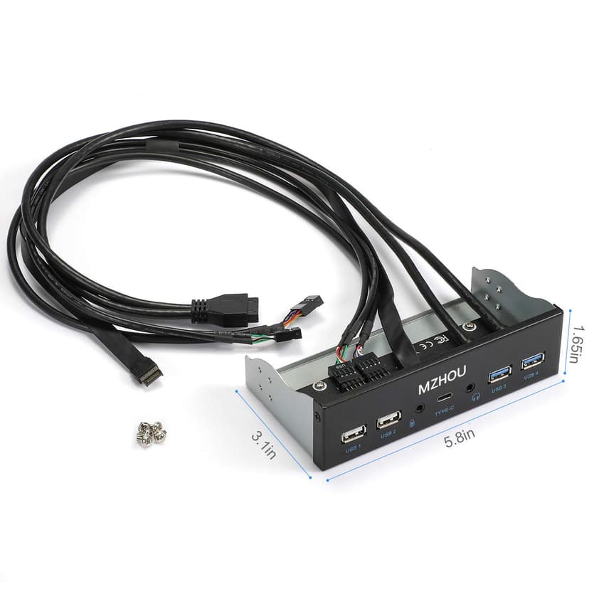 MZHOU USB 3.2 GEN2 Front Panel Expansion Card, 10 Gbit/s Type-C, 4 USB Ports (5Gbps 480Mbps), HD Audio,for 5.25-Inch Optical Drive Panel Bay - 7