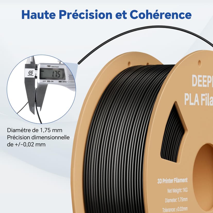 DEEPLEE PLA Filament 1.75mm, 1kg Spool Black. Accuracy ±0.2mm, Perfect Winding, No Jams. Compatible with FDM 3D Printers - 3