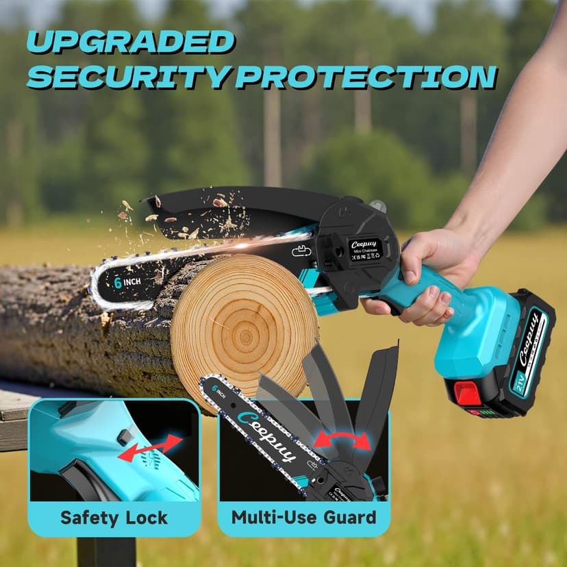 CEEPUY Mini Battery Chainsaw 2x4000mAh 6 Inch Cordless Electric Chainsaw with Oil Injector and Replacement Chain, Suitable for Pruning Garden Trees (880W) - 8