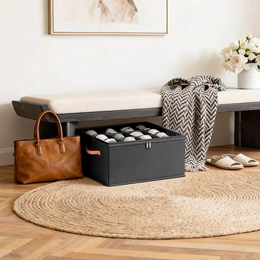 Romon Rangement Chaussure Pliable Pour 12 Paires Avec Couvercle Transparent Et Poignées, Gain De Place, Pour Placard Et Entrée, Noir - 7