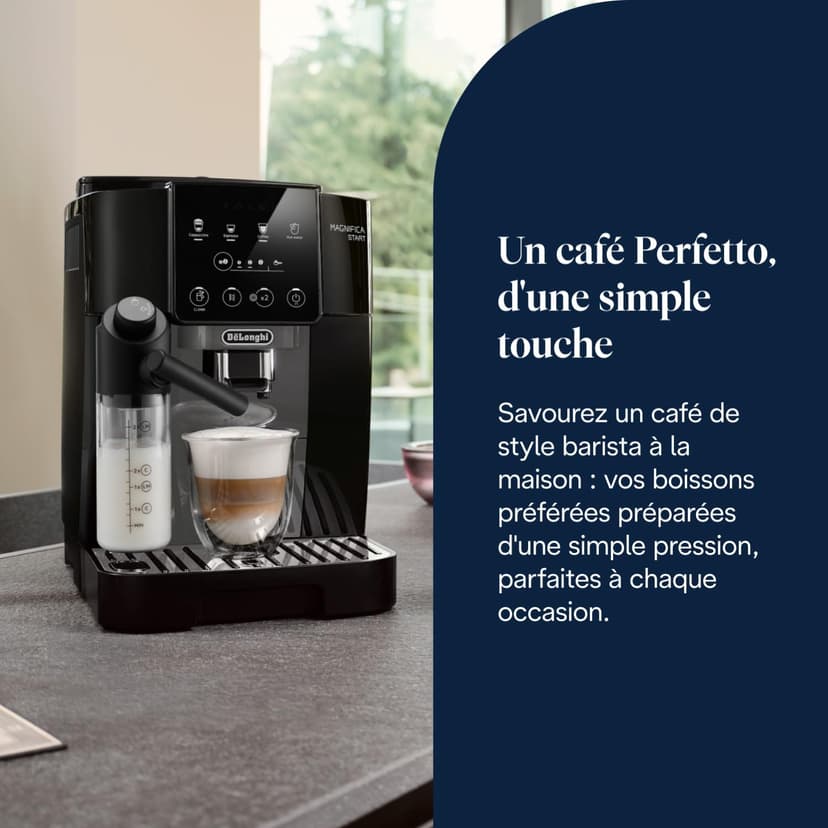 De'Longhi Magnifica Start ECAM222.60.BG Automatic Coffee Machine with LatteCrema Milk System for Automatic Cappuccino, 4 Direct Selection Buttons, Soft Touch Control Panel, Function - 3