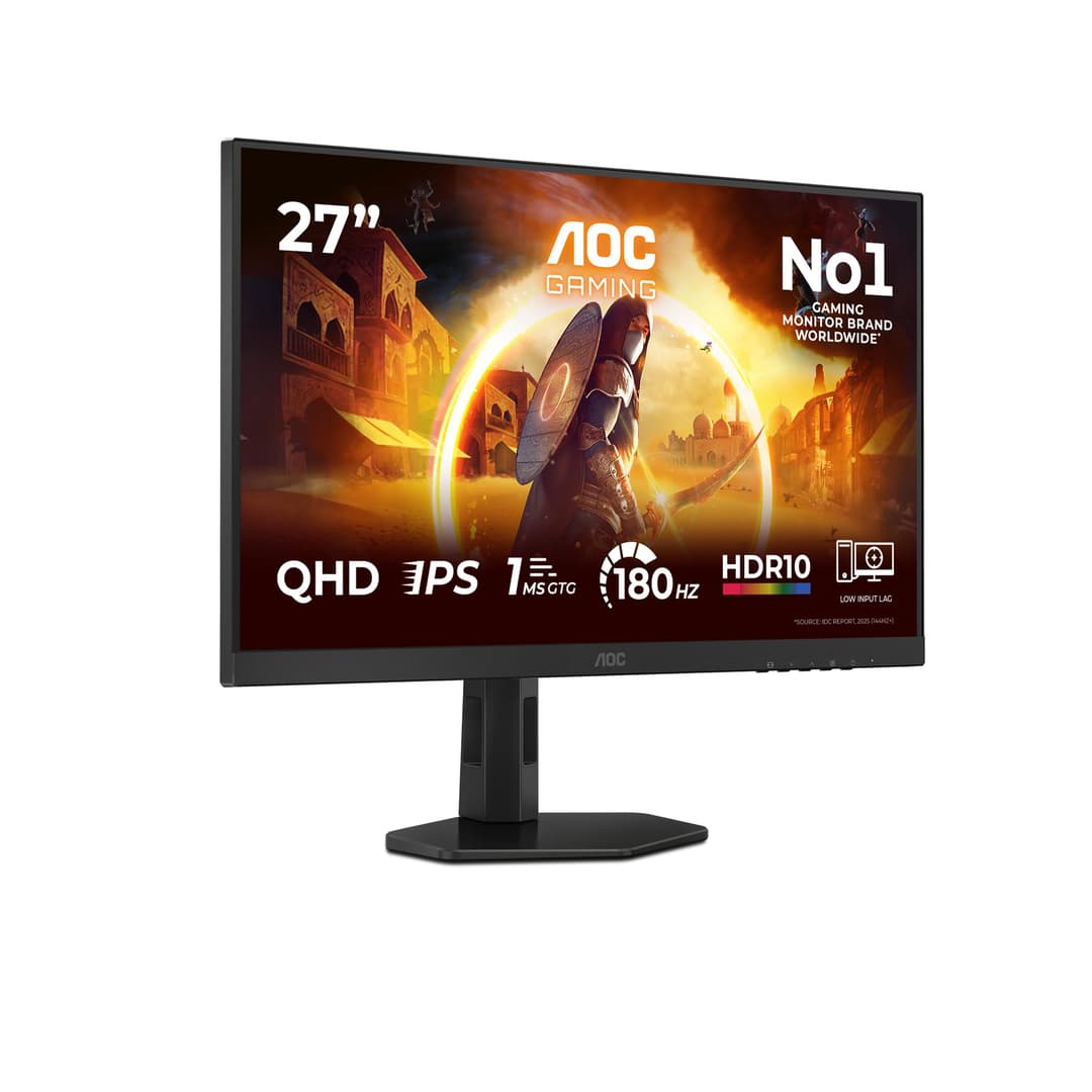 AOC Q27G4XF 27 inch WQHD Gaming Monitor 180Hz, Fast IPS Panel, 0.5ms MPRT, Adaptive Sync, HDR10, G-Sync Compatible, Height Adjustment, (2560x1440 HDMI 1x 2.0 DP 1x 1.4) Black