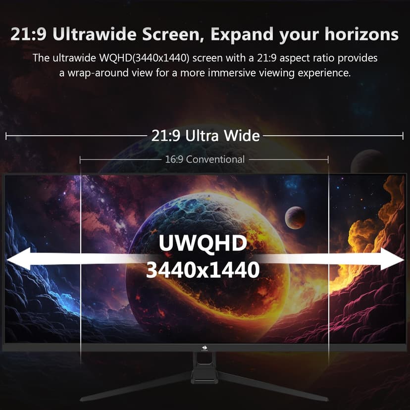 Z-Edge 34 Inch Ultrawide Monitor UWQHD Gaming Monitor 165Hz 1ms MPRT, 3440x1440 IPS Panel 21:9, 100% sRGB, FreeSync, PiP & PbP, DisplayPort (165Hz), HDMI (100Hz), Black - 3