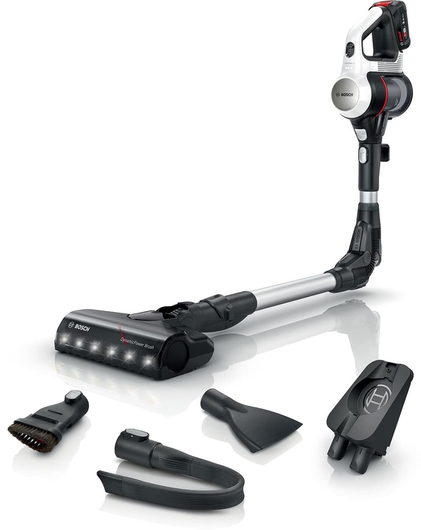 Bosch Electroménager Unlimited 7, BBS711W, aspirateur Balai, autonomie de 40 Min, Brosse motorisée avec éclairage LED, Batterie 3.0 Ah Power for All, Tube Flexible, Poids léger, Accessoires, Blanc - 1