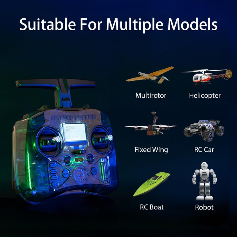 Radiomaster Pocket Hall Gimbal Transmitter, ELRS Remote Control Portable Lightweight Built in LED Light Foldable Antenna Mode 2(Charcoal) - 3
