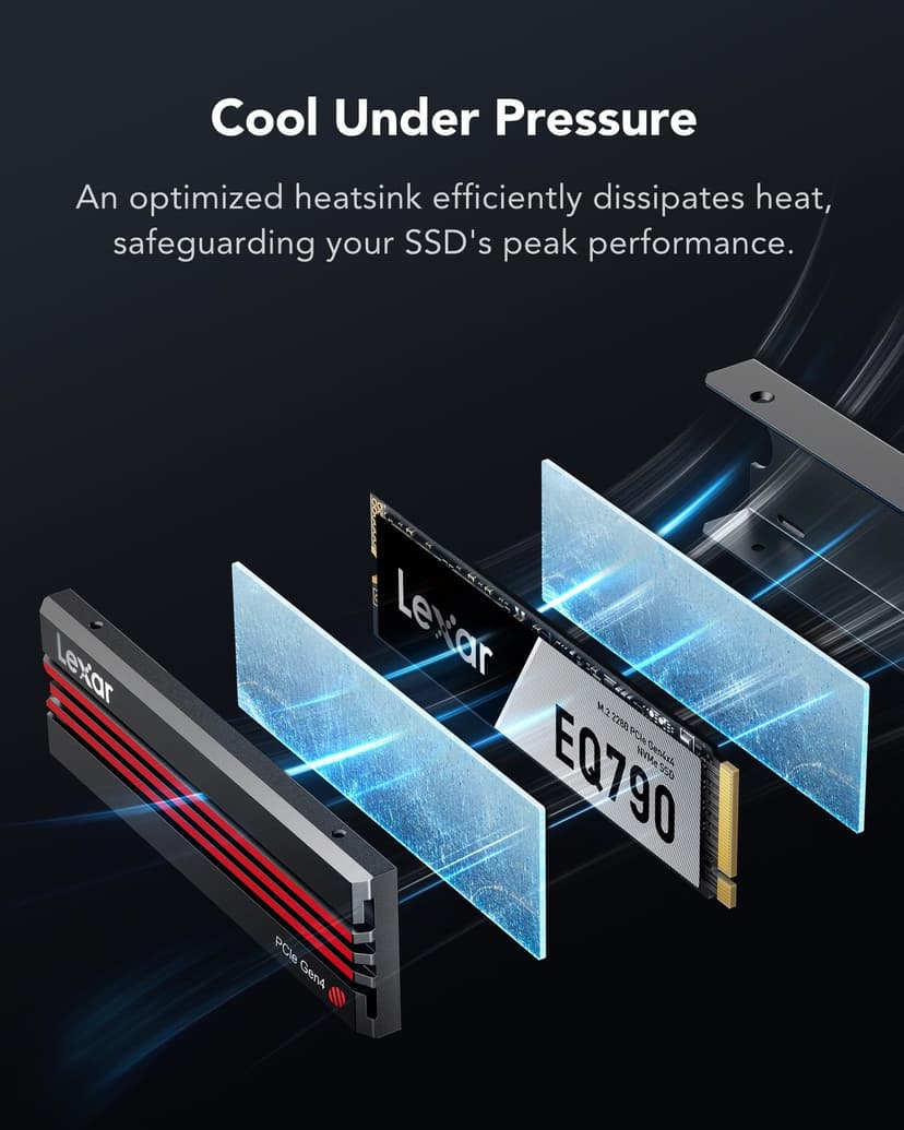 Lexar EQ790 4TB SSD with Heatsink, M.2 2280 PCIe Gen4x4 NVMe 1.4 Internal SSD, Up to 7,000MB/s Read, High-Performance Storage Internal Solid State Drive for PS5, PC, Laptop, Gamers - 4