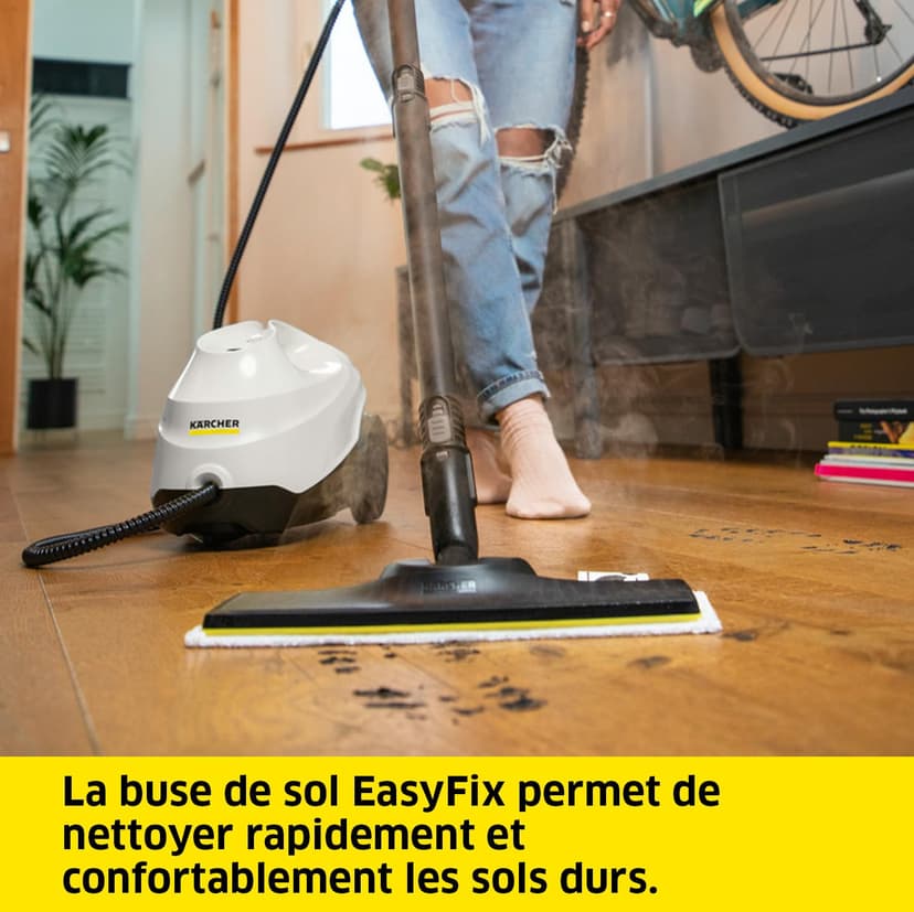 Kärcher SC 3 EasyFix Steam Cleaner, Steam Pressure: Max. 3.5 Bar, Heating Time: 30 s, Power: 1,900 W, Surface Power: 75 m², Tank: 1 L, with Descaling Cartridge, Floor Cleaning Kit and Nozzles, White - 5