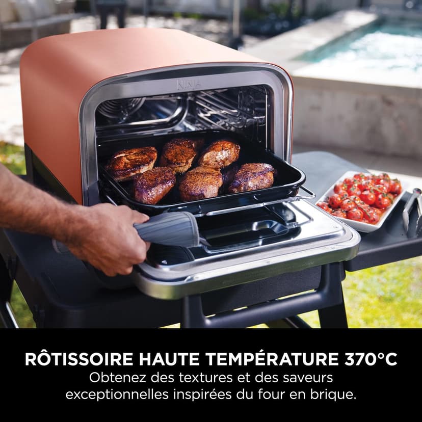Ninja Woodfire Four à pizza extérieur électrique 8-en-1, rotissoire & fumoir barbecue avec grille, plaque pro-heat, pierre à pizza, granulés de bois et pelle, 6 réglages, orange foncé OO101EU - 6
