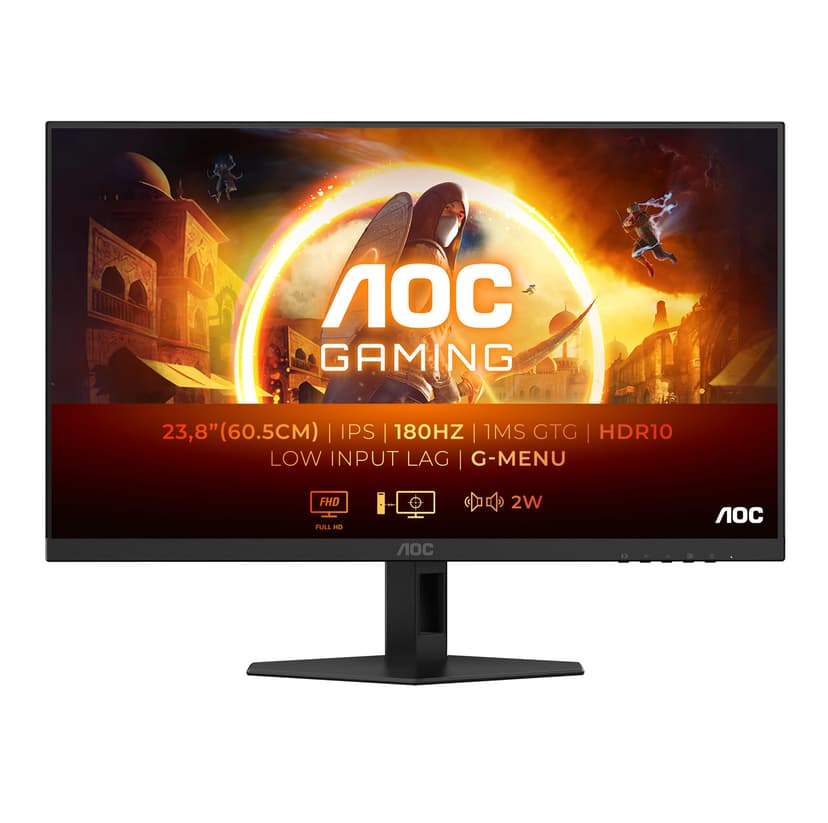 AOC 24G4XED 23.8 inch FHD Gaming Monitor 180Hz, Fast IPS Panel, 0.5ms MPRT, Adaptive Sync, HDR10, G-Sync Compatible, Speakers, (1920x1080 HDMI 2x 2.0 DP 1x 1.4) Black - 2