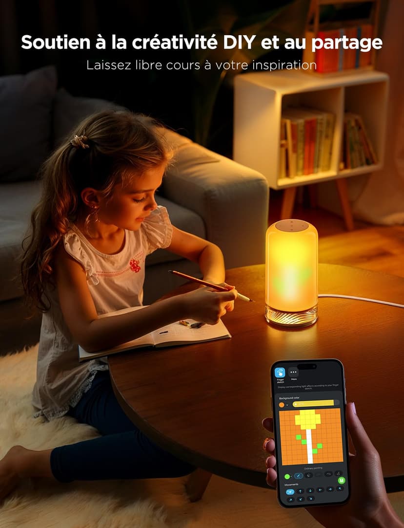 Govee Lampe de Chevet LED, Lampe de Table Tactile Dimmable RGBICWW avec 70 Modes Scène, Compatible avec Alexa, Fonctionne avec Matter, 2700-6500k, 500 Lumens, pour Salon et Chambre (Filaire) - 8
