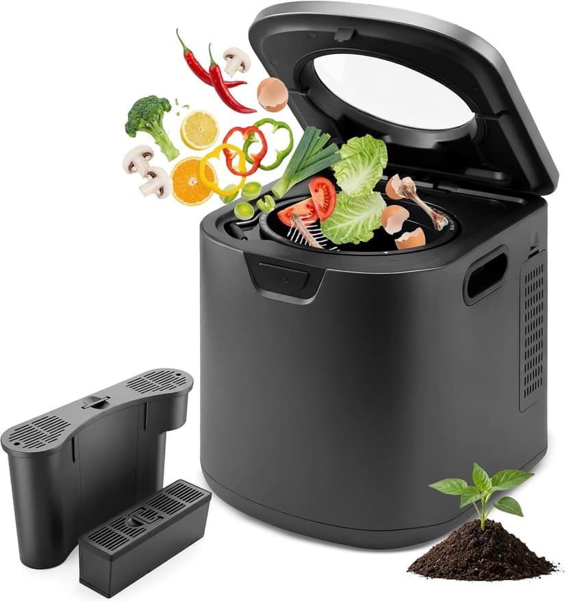 NutriChef Electric Kitchen Composter – Indoor Food Waste Composter Bin, Odourless Countertop Design, Carbon Filter System, Quiet Operation, Home Composting Solution, Grey - 1