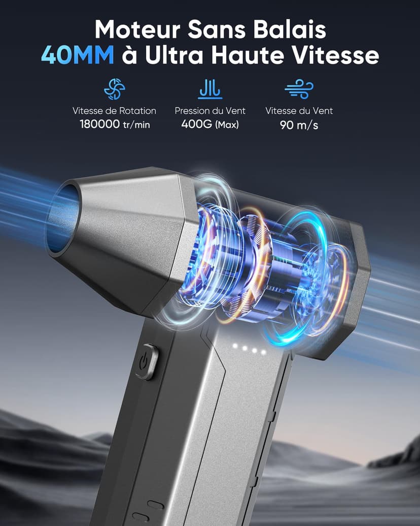 Yeeke Souffleur Air Comprimé, Souffleur PC 180000 RPM, Mini Souffleur Puissant 10000 mAh avec Charge Rapide | Moteur Sans Balais | LED Fonctionnelle, Idéal pour Nettoyage PC Gamer | Clavier | Voiture - 2