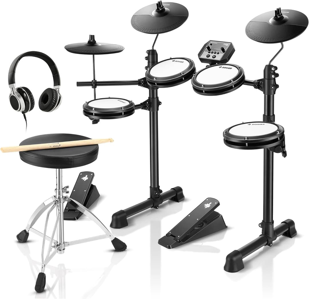 Donner Batteries électroniques drum set pour débutant avec 180 sons, batterie complète en maille silencieuse, légère et portable (DED-80)