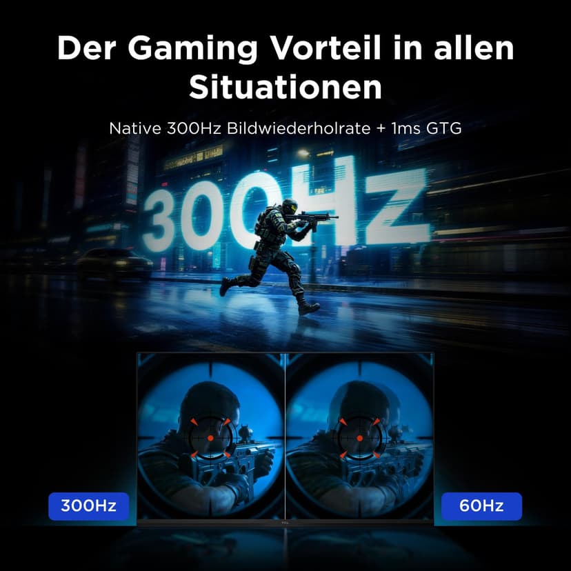TCL 25" QD-Mini-LED 25G64 Monitor, Full HD Resolution, 300Hz, Fast-IPS Panel, 600 Nits HDR, 1ms GTG Response Time, AMD Freesync Premium, G-Sync Compatible - 4