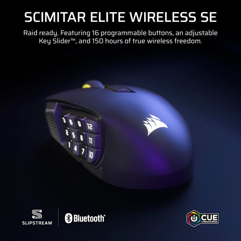 Corsair SCIMITAR ELITE WIRELESS SE MMO PC Gaming Mouse – 33,000 DPI, 16 Programmable Buttons, Key Slider, Elgato Virtual Stream Deck, 1,000Hz Polling, Up to 150-Hour Battery – Gunmetal - 2